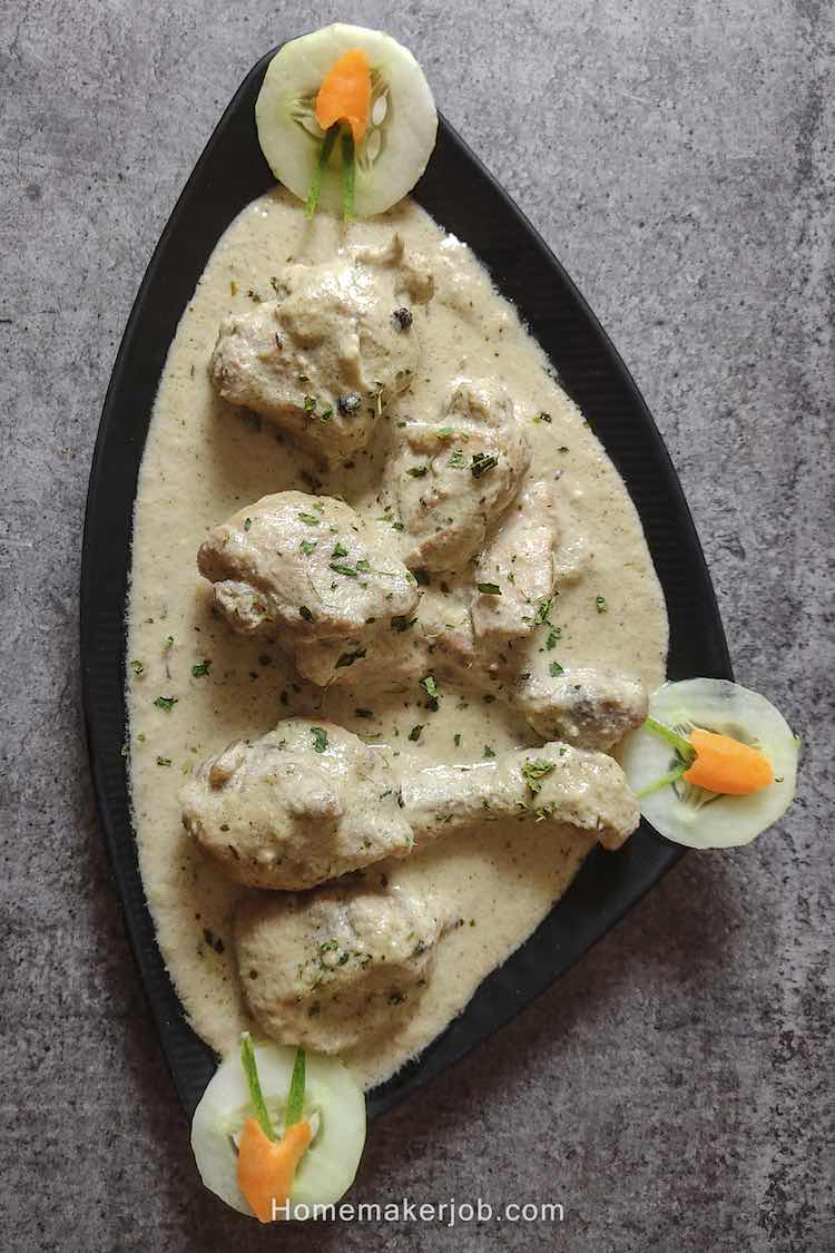 White Chicken Gravy | Safed Murgh Korma | White Chicken Korma Recipe ...